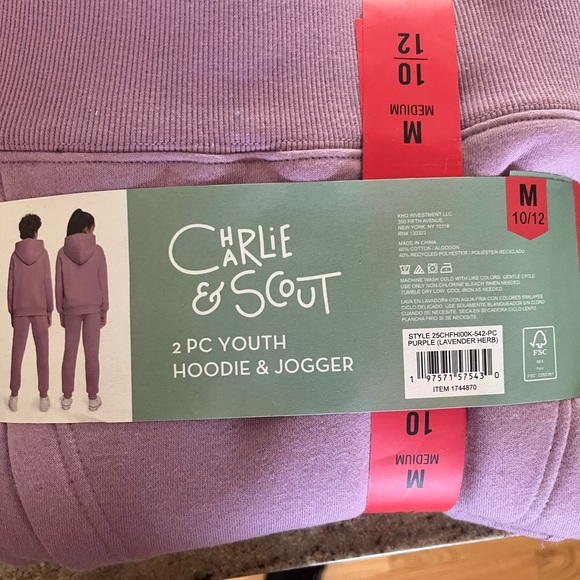 Charlie & Scout Youth Hoodie & Jogger Set 10/12 Purple - Picture 4 of 6